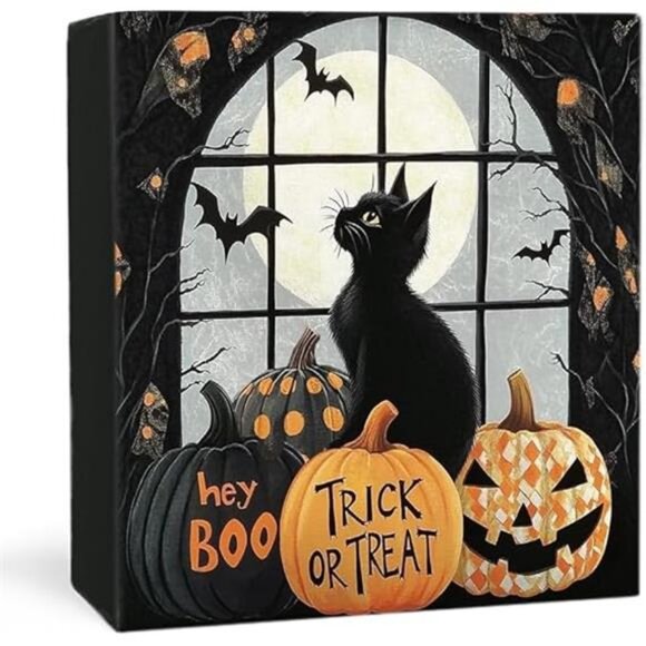 Halloween Signs, Halloween Black Cat Wooden Box Sign, Black Cat Halloween - Picture 6 of 6